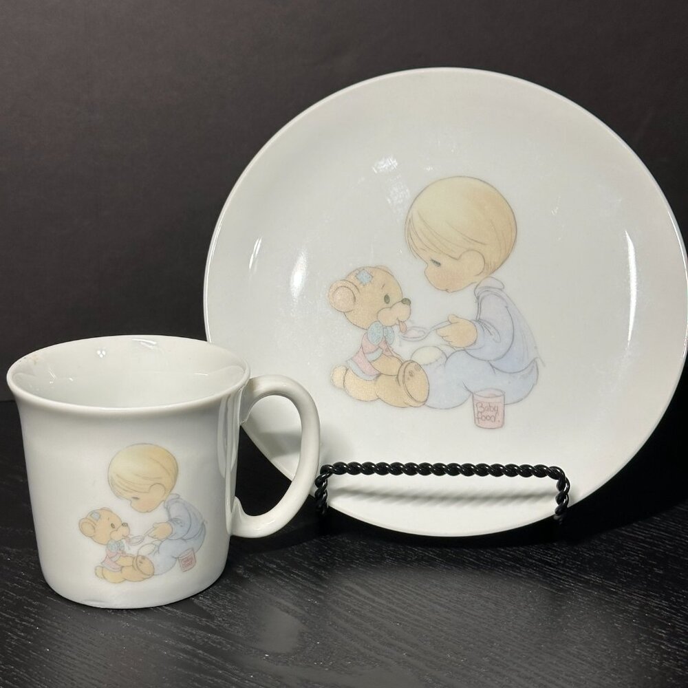 1984 Precious Moments Jonathan & David Cup & Plate Set - Vintage - Made in Japan